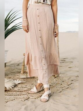 Bohme Blush Pink Dot Maxi Skirt NWT Size  Medium